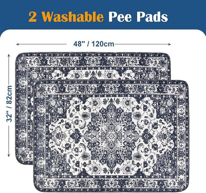Washable Pee Pads for Dogs, 2 Pack Reusable Puppy Training Pads 48"x32" Super Absorbent Waterproof Dog Training Pads, Non-Slip Potty Pads, Whelping Pads Litter Mat Navy Blue