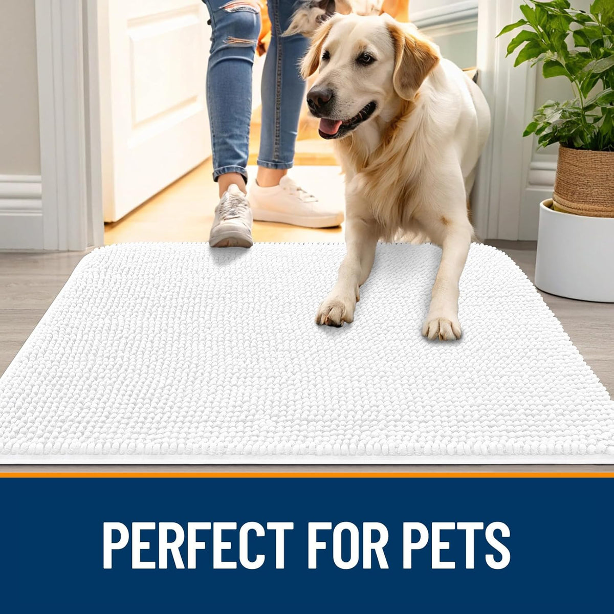 OLANLY Dog Door Mat for Muddy Paws 24x16, Absorbs Moisture and Dirt, Absorbent Non-Slip Washable Doormat, Quick Dry Chenille Mud Mat for Dogs, Entry Indoor Entryway Carpet for Inside Floor, White