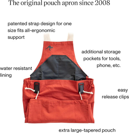 Roo Gardening Apron with Pockets & Harvesting, Picking Pouch - Adjustable, Water-resistant, Washable Canvas Cotton
