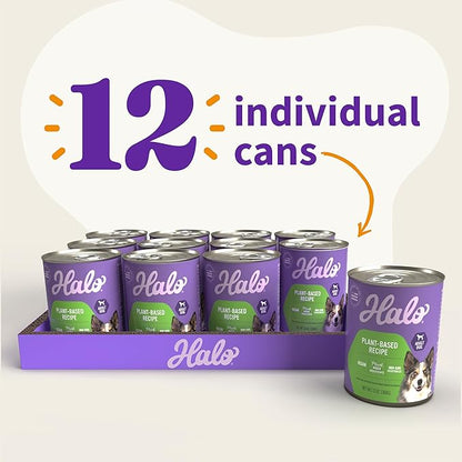 Halo Holistic Vegan Wet Dog Food, Plant-Based Recipe, Canned Dog Food, Complete Digestive Health, Adult Dogs, 13 Oz Can (Pack of 12)