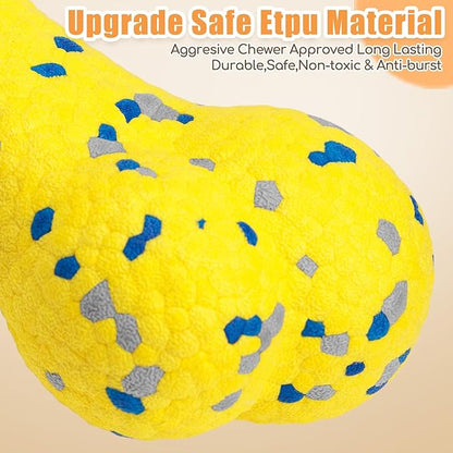 7.28" Indestructible Large Bone Balls for Aggressive Chewers Durable Stick Bouncy Interactive Chew Toy for Dogs Fetch Game Lightweight Floating Outdoor Training, Yellow