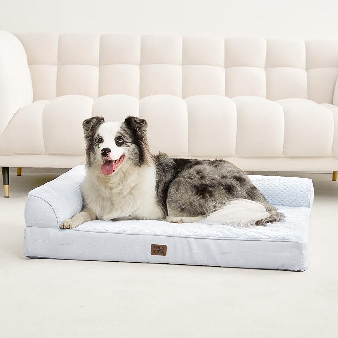 EHEYCIGA Memory Foam Dog Bed, Large Orthopedic Dog Bed, Washblue | Washable Removable Cover, Waterproof Flat Pet Sofa Couch with Nonskid Bottom, 44x32x6.5