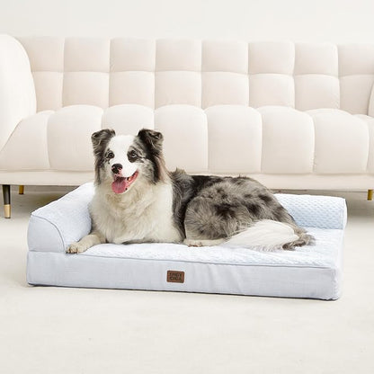 EHEYCIGA Memory Foam Dog Bed, Large Orthopedic Dog Bed, Washblue | Washable Removable Cover, Waterproof Flat Pet Sofa Couch with Nonskid Bottom, 44x32x6.5