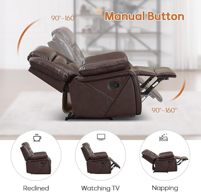 EBELLO Manual Faux Leather Loveseat Recliner, 2 Seat Reclining Sofa Chair with Center Console, Hidden Storage and Cup Holders, Daul Recliner for Living Room, Meeting Room, Dark Brown (Loveseat)