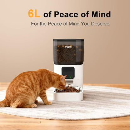 Automatic Cat Feeder 6L,Timed Cat Feeders for Dry Food, 2.4G WiFi Pet Feeder with APP Control for Remote Feeding,Automatic Dog Food Dispenser with Alexa,1-10 Meals Per Day for Dog