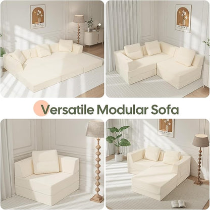 COMAX Futon Sofa Bed 3 Seater, 106" Convertible Sofa Bed Couches for Living Room, 4 in 1 Folding Boneless Sleeper Corduroy Couch Foam in a Box, Comfy Foldable Lounge Fold Out Floor Mattress, Beige