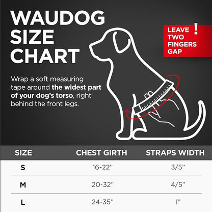WAUDOG Waterproof Dog Harness - Adjustable for Large, Small and Medium Dogs - Heavy Duty with Durable Metal Clasp and QR Tag - Boy & Girl - Orange (16-22in)