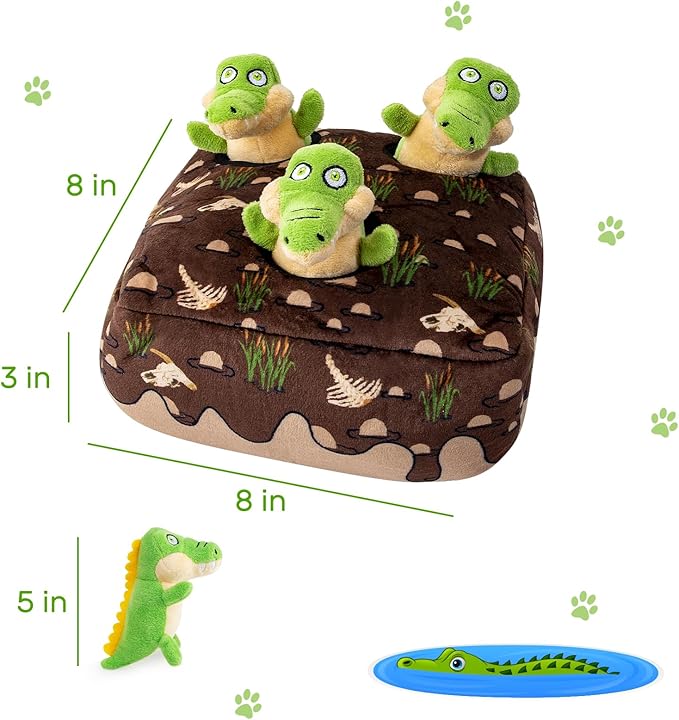 Hollypet Squeaky Dog Toy, Interactive Plush Hide and Seek Dog Toys for Small Medium Sized Dogs and Non-Aggressive Chewers, Puppy Teeth Clean Chew Toys, Crocodile