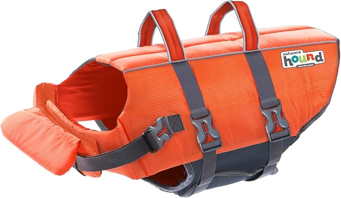 Outward Hound Granby Splash Dog Life Jacket, High-Buoyancy Dog Life Vest for Swimming, Boating, and Water Safety, Medium, Orange