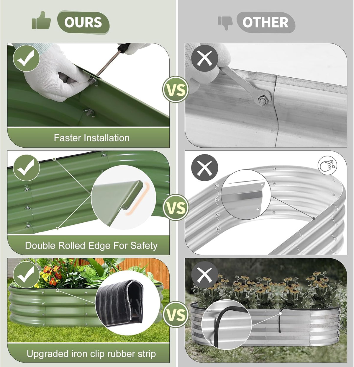 Galvanized Raised Garden Bed Outdoor- Raised Beds for Gardening| Metal Planter Box, Steel Raised Garden Bed Kit with Safety Edging and Gloves for Vegetables, Flower, Herbs (4x2x1FT, Green)