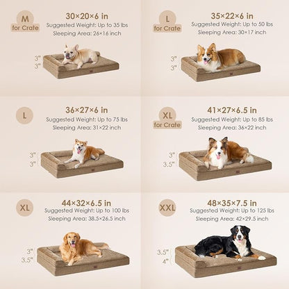 EHEYCIGA XL Dog Bed Memory Foam for Crate, Extra Large Dog Bed Orthopedic with Washable Removable Cover, Waterproof Pet Sofa Couch XLarge Size Dogs, 41x27x6.5, Camel | Washable Removable Cover, Waterproof Flat Pet Sofa Couch with Nonskid Bottom, 41x27x6.5
