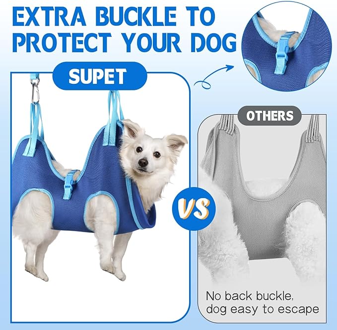 Supet Cat Grooming Hammock, Dog Hanging Harness for Nail Trimming Doorframe, Pet Holder Restraint for Clipping Nails, Pet Hoist Sling for Cutting Nails, Ear & Eye Cleaning, Medicine at Home (XS)