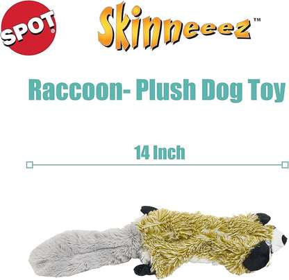SPOT Skinneeez Raccoon 14 Inch Stuffing-Free Plush Dog Toy – Soft, Mess-Free Toy with One Squeaker for Small & Medium Dogs, Best for Light to Moderate Chewers