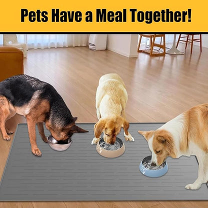 51.2"x25.6"(130cm×65cm) Largest Dog Food Mat, XXXXL Silicone Dog and Cat Mat for Food and Water Bowls, Thinken Waterproof Non-Slip XXXL Pet Feeding Mat for Floors, Black