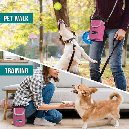 PetAmi Dog Treat Pouch, Large Pet Training Treat Pouch with Pocket, Dog Trainer Essentials Supply Holder with Poop Bag Dispenser, Training Bag for Kibbles Toys, 3 Ways to Wear (Pink)