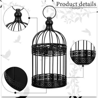 Sliner 4 Pcs Bird Cage Decorative Candle Holder Vintage Candle Holder Cage Lanterns Model for Modern Table House Home Decoration(Black)