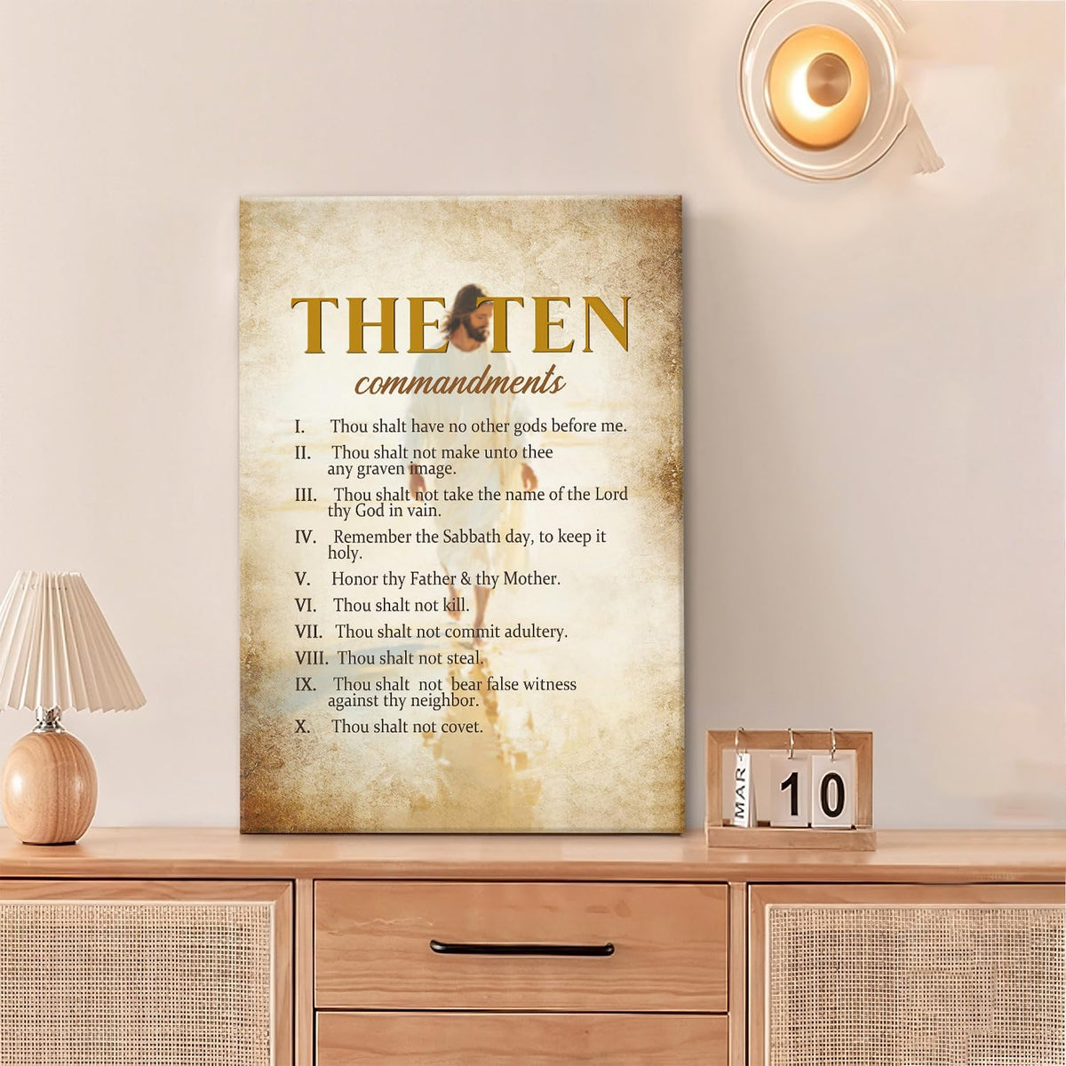 The Ten Commandments Christian Pictures Wall Art, Bible Verse Jesus Bathroom Wall Decor Religion Scripture Framed Painting Religious Canvas Artwork for Church Bedroom Living Room 24"L x 16"W