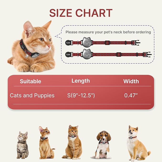 typecase Waterproof Airtag Cat Collar, Breakaway, Reflective Fish Pattern, Lightweight, Hidden Airtag Holder, GPS Tracker - Cats, Kittens (9-13")