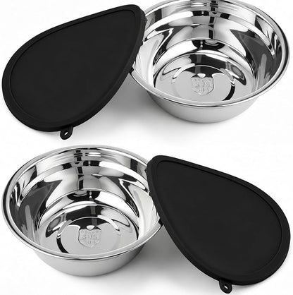 Patelai 4 Pcs Stainless Steel Dog Bowls 7.9" with Silicone Lids Portable Food and Water Dishes for Pets Sealable Containers for Small Medium Dog Cat Indoor (Black)