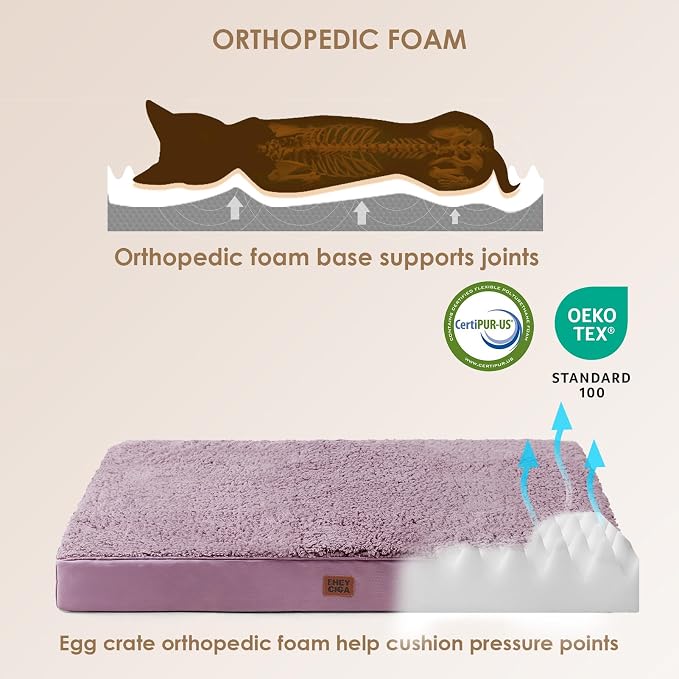 EHEYCIGA Orthopedic Dog Bed Extra Large with Removable Washable Cover, 47IN | Egg Crate Foam Support, Durable Oxford fabric, Non-Slip Bottom, Machine Washable, Soft Waterproof Plush Pet Bed Mat For Crate
