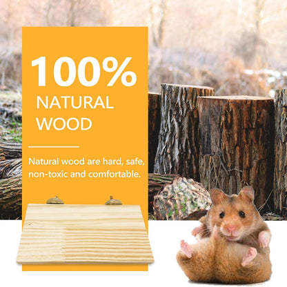 Hamster Wooden Ledge Platform 2Pcs Small Animals Natural Wood Stand Platform Chew Toys Cage Accessories for Squirrel Gerbil Suger Glider Rat Hamsters Bird