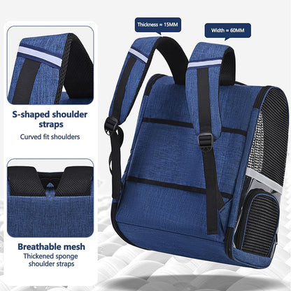 Pet Backpack, Airline Approved Dog Backpack, Cat Bag for Travel Hiking Bike Riding Walking Outdoor, Cat Backpack with Breathable Mesh(Blue)