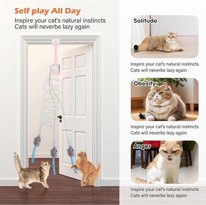 Rechargeable Electric Cat Teaser with Remote – Interactive Door Clip Toy for Cats, 2 Motion Modes (360° Spin & Irregular Jumping), Smart Auto Cat Toy for Exercise & Fun (Pink)