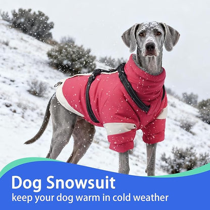 MIGOHI Dog Coat with Harness Built in, 2-in-1 Thermal Water-Resistant Dog Jacket, Windproof Reflective Snowsuit for Extra Large Dogs with High Collar, German Shepherd, Pink, 3XL