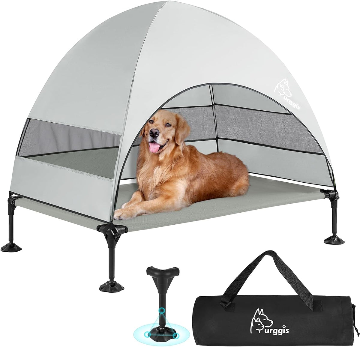 Upgraded Elevated Dog Bed with Canopy, Portable Raised Outdoor Dog Bed with Stable Anti-Slip Feet, Removable Wider Shade, Raised Dogs Cot for Large Pets Camping, Indoor & Outdoor Use