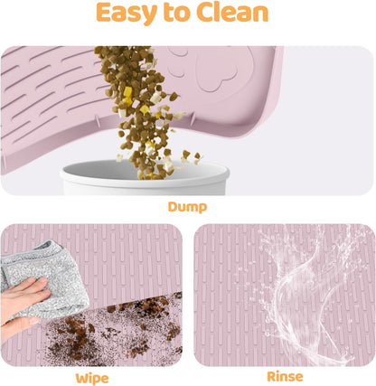 Dog Food Mat, Extra Large 40" x 28" Silicone Pet Feeding Mat with Raised Edge Pet Placemat for Small, Medium, and Large Pets Non-Slip, Easy to Clean (Pink)