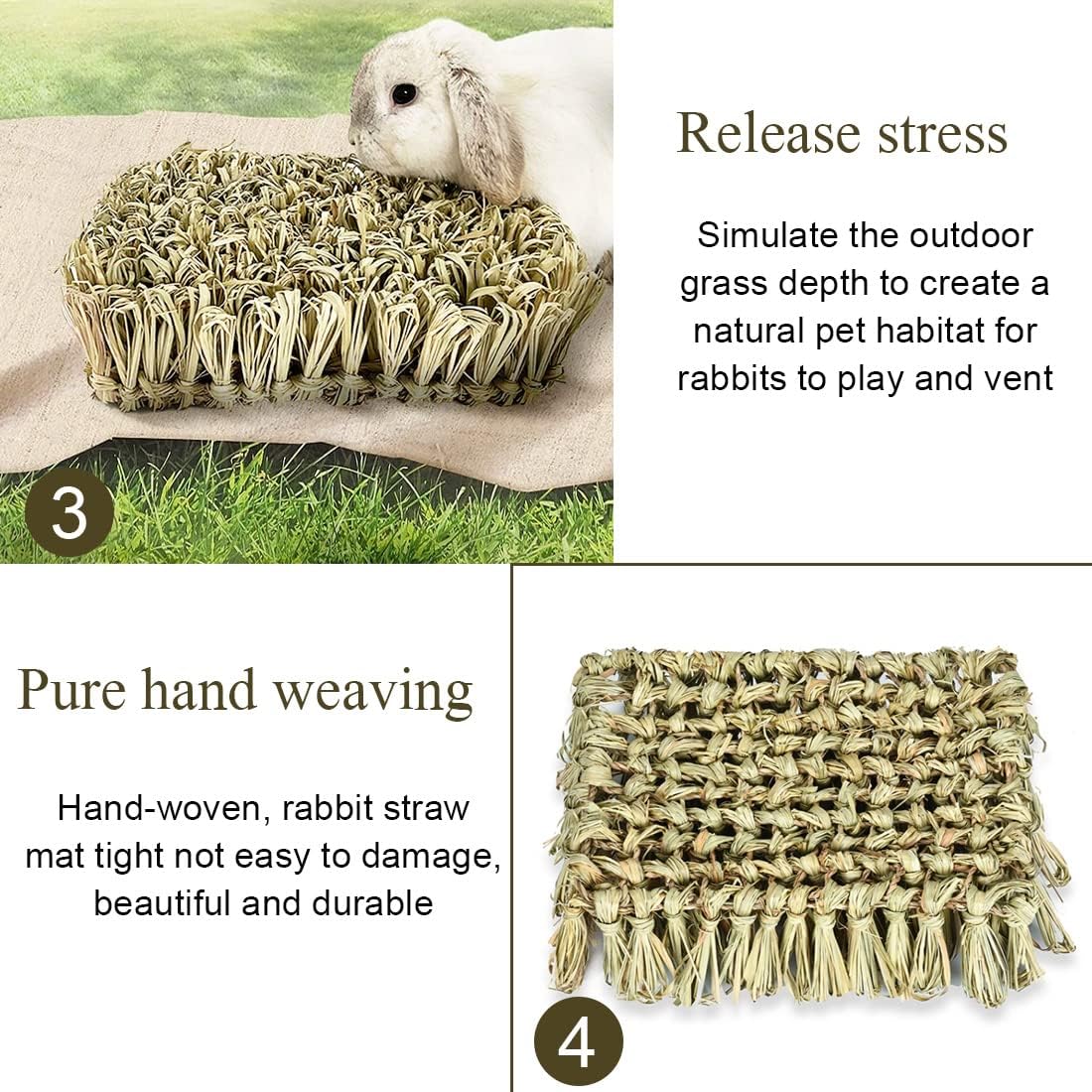 Hamiledyi Rabbit Grass Bed Bunny Natural Straw Woven Mat Guinea Pig Hay Mat Chew Mat for Rabbit Guinea Pig Chinchilla Squirrel Hedgehog(10.6x7.5x3.5inches)