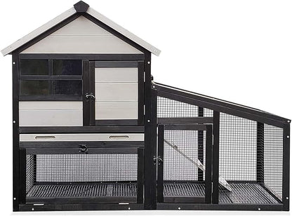 Chicken coop and activity area, dual-level rabbit cage for indoor/outdoor use, accommodates 2-3 chickens. Includes ramp and leak-proof deep-draw tray. Suitable for chicks and rabbits (black)