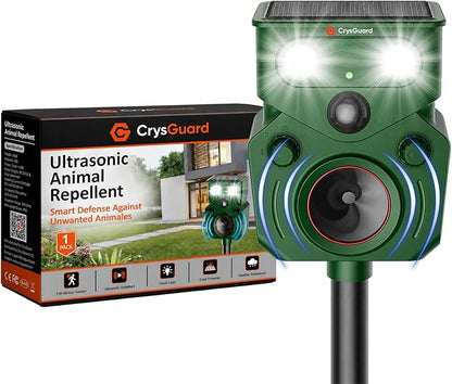Solar Ultrasonic Animal Repellent Outdoor – Motion Activated, IP65 Waterproof, Designed to Discourage Unwanted Animals in Yard – Deer, Coyote, Cats, Squirrel, Raccoon with LED Flashing Lights