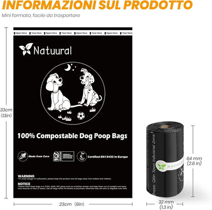 Certified Compostable Dog Poop Bags-270 Bags 18Rolls, Poop Bags for Dogs Made of Cornstarch - ASTM D6400 By USA, Leakproof Easy Open, Unscented Dog Waste Bags (Black)