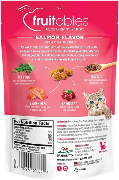 Fruitables Cat Crunchy Treats For Cats – Healthy Low Calorie Packed with Protein – No Wheat, Corn or Soy – Made with Real Salmon with Cranberry – 2.5 Ounces