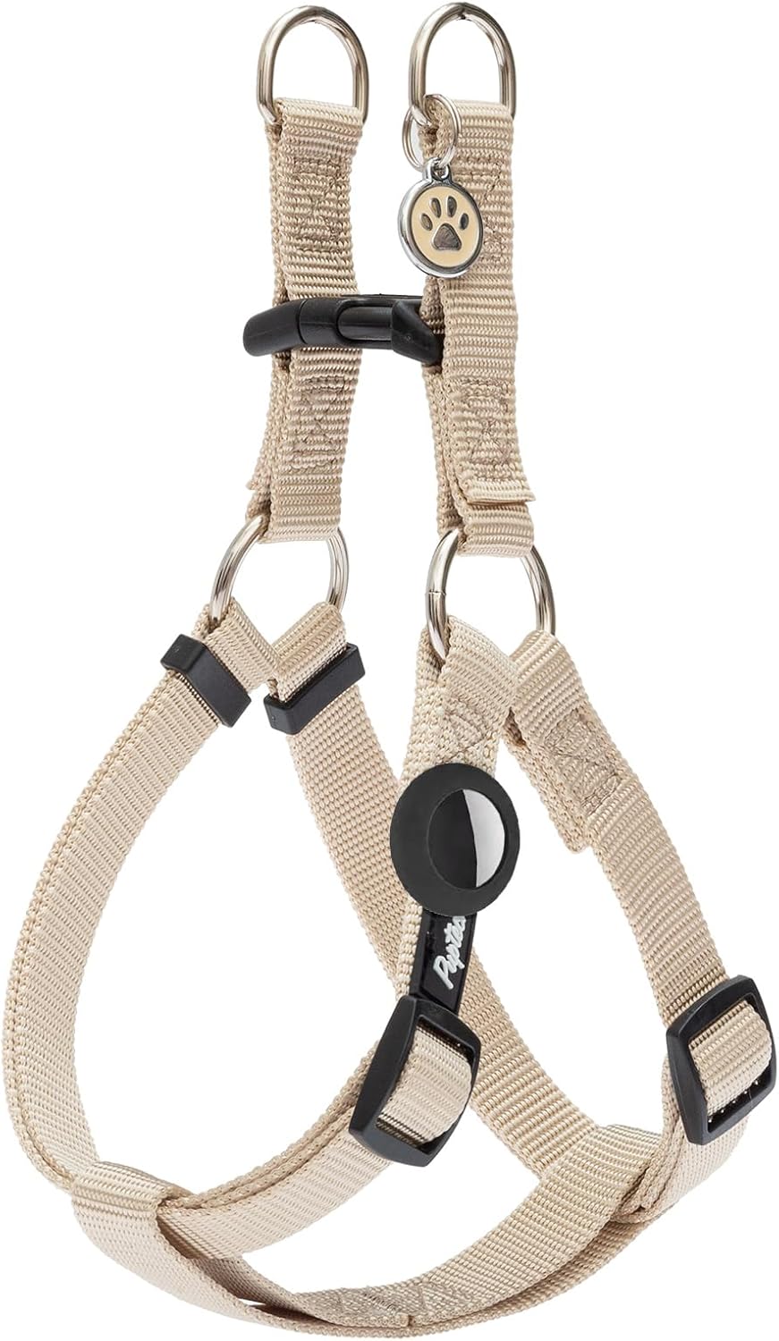 PUPTECK No Pull Dog Harness Soft Adjustable Basic Nylon Step in Puppy Vest Outdoor Walking with ID Tag and A-ir Tag Case, Cream, L