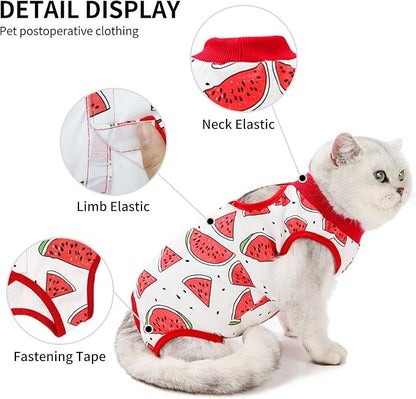 Cat Professional Surgical Recovery Suit,E-Collar Alternative for Cats Dogs,After Surgery Wear, Pajama Suit,Home Indoor Pets Clothing (S(3.3-5.5lbs), Watermelon)