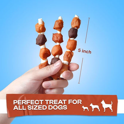 PETPHABET Dog Kabobs Treats - 5 Flavors Training Snacks, Healthy Puppy Chews for Small Medium Large Breeds, Made with Chicken, Sweet Potato, Duck, Cheese & Rawhide Sticks 14oz