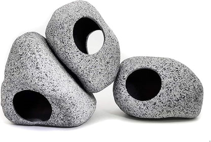 JIH Aquarium Decorations Rock, Ceramic Shelters - Shrimp Habitat, Breeding Tube, Hiding cave, Stackable Fish Tank Decor Cave for Hiding, Betta Fish (J101+J001x2)