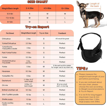 YUDODO Pet Sling Carrier for Small Dogs & Cats – Hands-Free Puppy Carrier with Safety Hook, Large Zipper Pocket, Soft Breathable Mesh, Adjustable Strap & Reflective Strip (Black 2.0 M)
