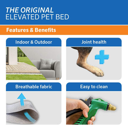 Coolaroo Original Elevated Dog Bed - Breathable Off-The-Ground Pet Bed with Cooling Fabric, Joint Relief & Moisture-Resistant Fabric, 100% Recyclable, Easy Clean, Aquatic Blue, Large