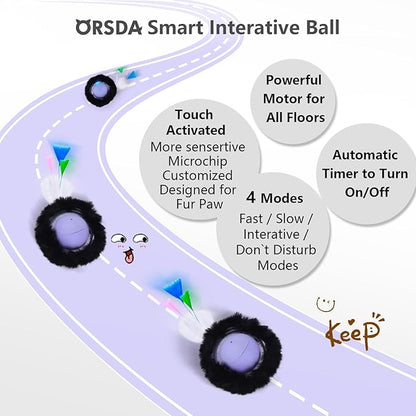 ORSDA Cat Toys, Interactive Activated Moving Ball in 7 Holes Mat, Automatic Fast Rolling Ball, Hide and Seek Toys for Indoor Cats, Exercise Kicker Mouse Catching Game