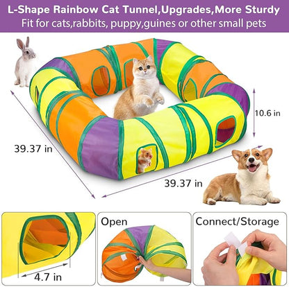 Retro Shaw Cat Toys with Cat Tunnels, Interactive Kitten Toys for Indoor Cats Kitty, Cat Tube Tent Feather Wand Teaser Bell Fuzzy Ball Springs Mouse (25 Pcs Extra Large Cats Tunnel Set)