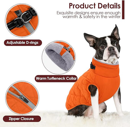 AOFITEE Coat for Medium Dogs, Turtleneck Warm Dog Winter Jacket with Back Zipper, Medium Pet Snowsuit with Reflective Trims, Dog Puffer Jacket for JackRussell, Boston Terrier, French Bulldog