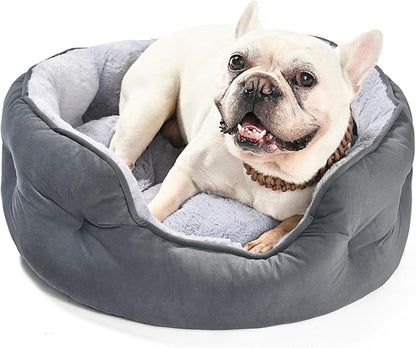 Amazon Basics Round Dog Bed for Medium Dogs, Cat Beds for Indoor Cats, Washable Pet Bed with Soft Plush Cushion, Anti-Slip Bottom, 25x21x8 Inches, Gray