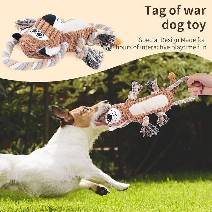 Squeaky Dog Toys Interactive Durable Rope-Infused Lion Shape Puppy Chew Toys for Small, Medium and Big Dogs