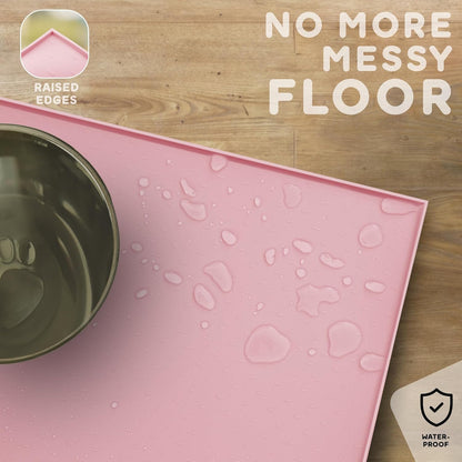 Dog Food Mat - 28x18 Raised Edges Dogs Mat for Food and Water Prevent Spill, Waterproof Cat Food Mats Protect Floors, Easy Clean Dog Bowl Mats for Food and Water, Silicone Pet Feeding Placemats Pink