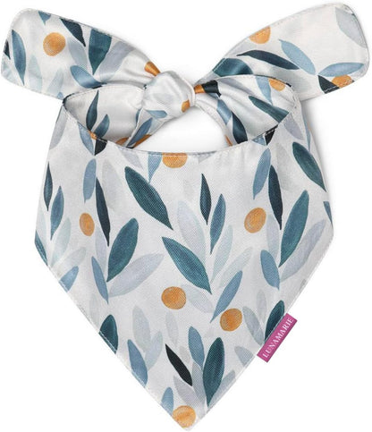 LunaMarie - Luxury Pet Birthday Bandanas -Premium & Silky Poly Fabric | 100% Handmade | Custom Shape Dual Layered (Green/Orange Floral, Small)