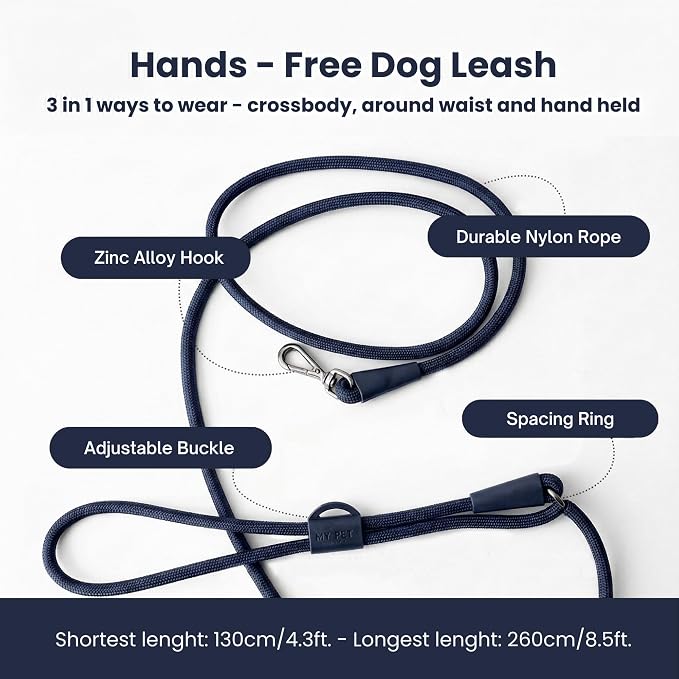 No Pull Dog Harness and Leash Set 3-in-1 Adjustable Anti Pull Dog Harness with Hands-Free Matching Leash,Poop Bag Holder,Easy Walk Dog Harness Medium Sized Dog(Navy Blue)