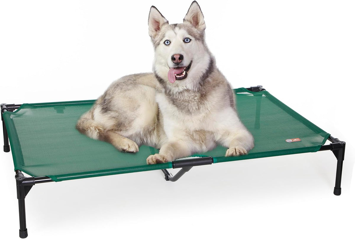 K&H Pet Products Outdoor Elevated Dog Cot, Cooling Raised Bed with Waterproof Breathable Mesh for Large Dogs, Portable Pet Bed with Heavy-Duty Metal Frame, Oversized Hammock Style - Extra-Large Green